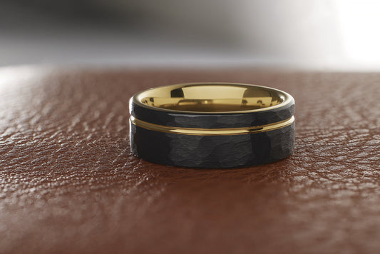 gold and black tungsten carbide men's wedding band